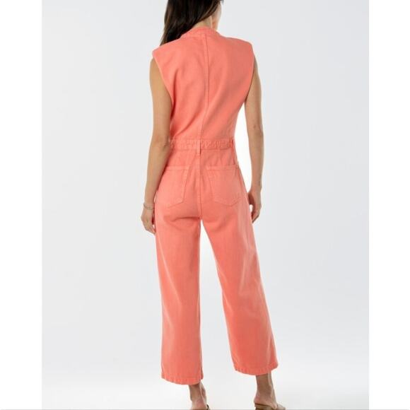 Etica Anthropologie Camden Denim Jumpsuit Coral Wide Leg Utility Small NWT - Picture 3 of 15